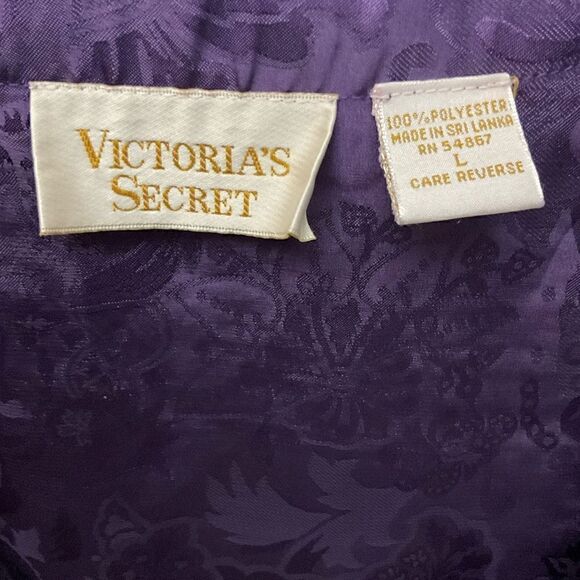 Victoria’s Secret Vintage Pajama Top Sleep Shirt Purple Satin Floral Print Large - Picture 3 of 8